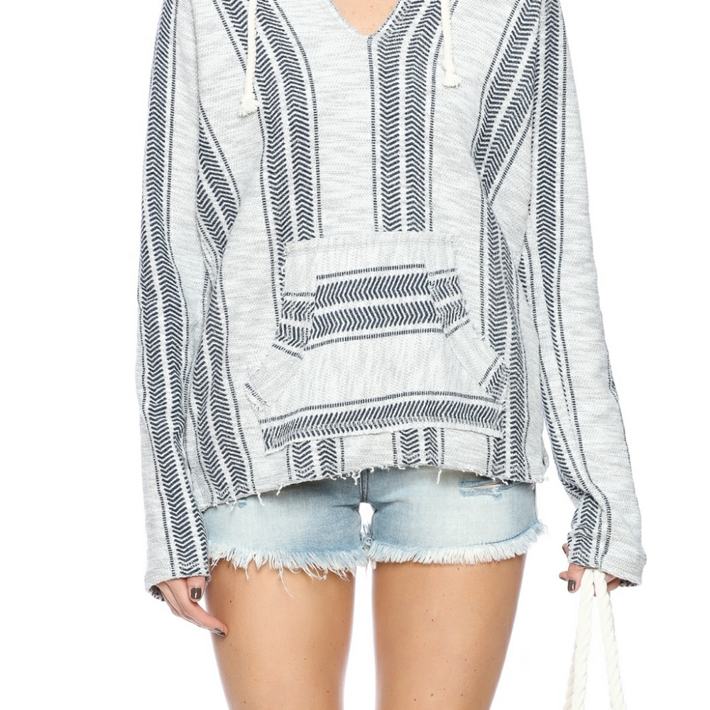 OCEAN DRIVE Hooded Sweater Small White Black Strip